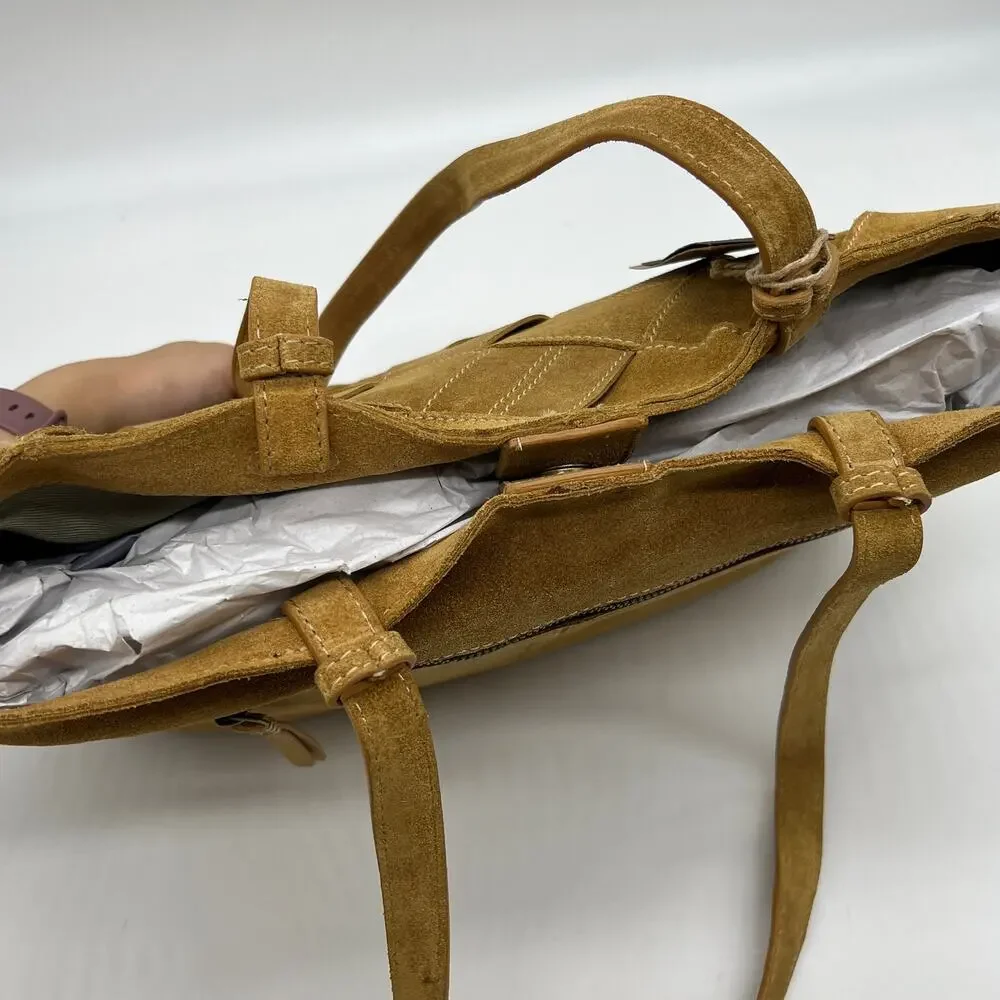 American Leather Co. Women Handbags Mercer Suede Woven Tote Brown Cafe Latte